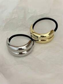 1pc/2pcs Elegant Minimalist Solid Color Metal Double Arc Hair Scrunchies, Graceful Bun Ponytail Holder Hair Accessories, Chic Hair Ties For Women ,Hair Rope ,Hair Elastics ,Hair Rubber Bands - Multicolor - View 7