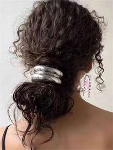 1pc/2pcs Elegant Minimalist Solid Color Metal Double Arc Hair Scrunchies, Graceful Bun Ponytail Holder Hair Accessories, Chic Hair Ties For Women ,Hair Rope ,Hair Elastics ,Hair Rubber Bands - Multicolor - View 2