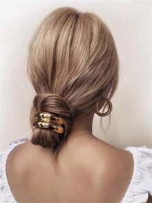 1pc/2pcs Elegant Minimalist Solid Color Metal Double Arc Hair Scrunchies, Graceful Bun Ponytail Holder Hair Accessories, Chic Hair Ties For Women ,Hair Rope ,Hair Elastics ,Hair Rubber Bands - Multicolor - View 3