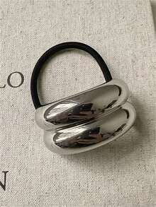 1pc/2pcs Elegant Minimalist Solid Color Metal Double Arc Hair Scrunchies, Graceful Bun Ponytail Holder Hair Accessories, Chic Hair Ties For Women ,Hair Rope ,Hair Elastics ,Hair Rubber Bands - Multicolor - View 5