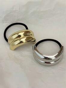 1pc/2pcs Elegant Minimalist Solid Color Metal Double Arc Hair Scrunchies, Graceful Bun Ponytail Holder Hair Accessories, Chic Hair Ties For Women ,Hair Rope ,Hair Elastics ,Hair Rubber Bands - Multicolor - View 1