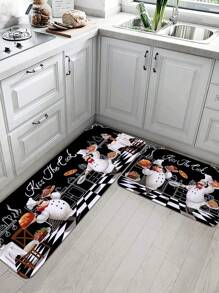 1 pieza Felpudo de cocina vintage negro con gráfico de chef, felpudo rectangular suave antideslizante y absorbente para cocina, comedor, sala de estar - Multicolor - Ver 6