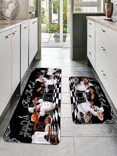 1 pieza Felpudo de cocina vintage negro con gráfico de chef, felpudo rectangular suave antideslizante y absorbente para cocina, comedor, sala de estar
