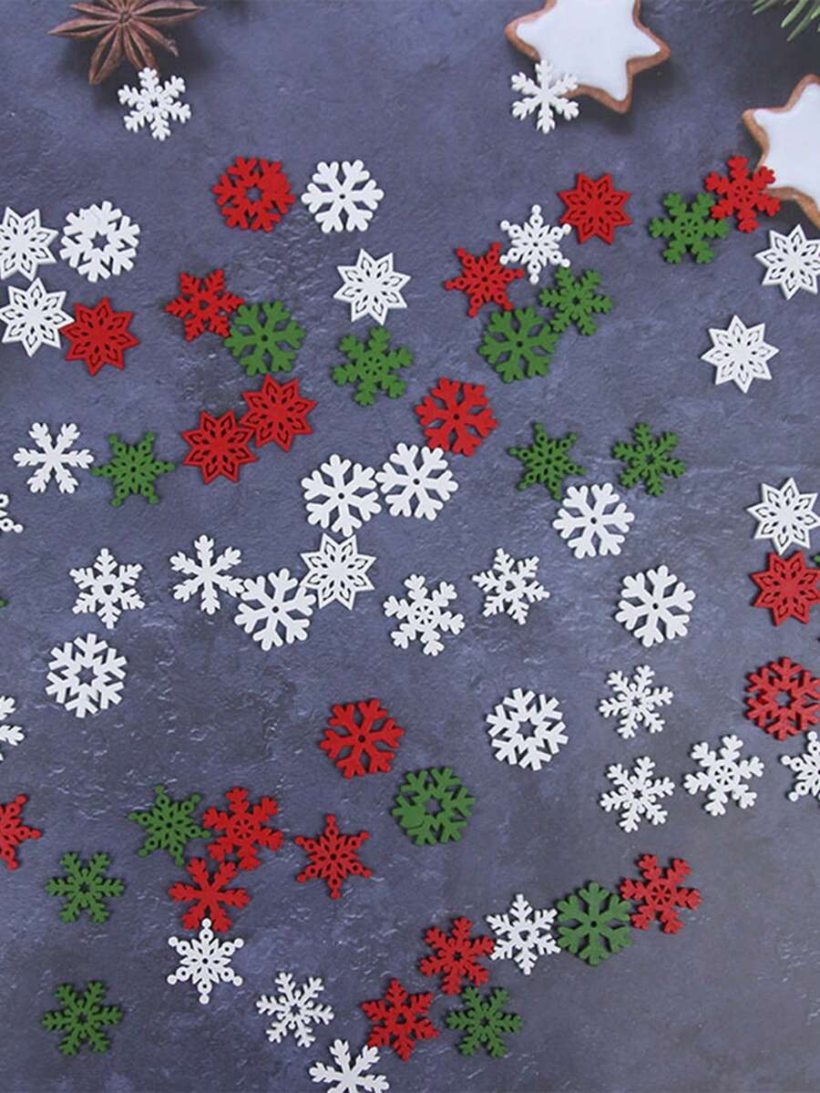 50 件混合红色、白色和绿色雪花木制工艺品、圣诞装饰、圣诞礼物 - 彩色 - 查看 1