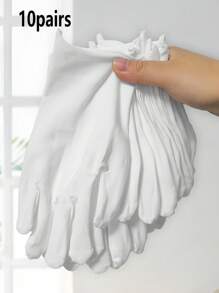 White Gloves High Elastic Ceremonial Gloves Plate Beads Play Gloves Labor Protection Work Protective Gloves - 10 Pairs Of White - View 2