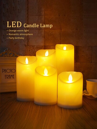 5PCS LED Flickering Pillar Candles - Waterproof Flameless Battery-Operated With Realistic Wax Texture, Wedding Table Decor For Restaurant Bar, Valentine Proposal Set