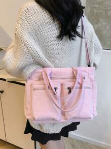 Fashionable Minimalist Large Capacity Multi-Pocket Shoulder Tote Bag, Suitable For School, Work, Travel And Business - Pink - View 4