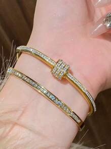 1pc/2pcs/3pcs Stainless Steel Bracelet Men And Women's Four Seasons Personalized Design Heart Zirconia Bracelet Jewelry Accessories Gifts, Jewelry Gold Jewelry Jewelry Women Bracelets Accessories Women Stainless Steel Jewelry Bracelets For Women Western Jewelry