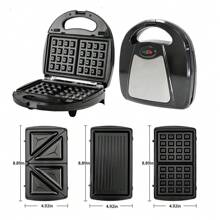HONGMEI 3-In-1 Sandwich Maker, Panini Press & Waffle Iron Set With 3 Removable Non-Stick Plates, 750W Toaster Perfect For Sandwiches, Grilled Cheese, Steak, Black