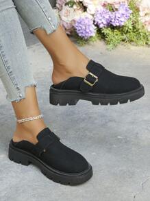 2024 年新款厚底女式牛津鞋、黑色玛丽珍一脚蹬乐福鞋、复古英伦风平底鞋 - 黑色 - 查看 3