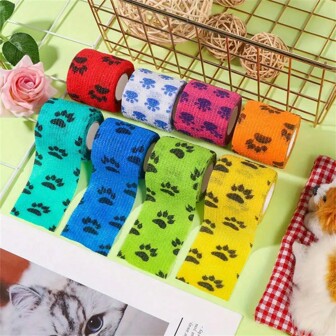 1 pieza/Set de 3 vendas autoadhesivas para mascotas, vendas veterinarias adhesivas, cinta no tejida adecuada para patas, almohadillas y heridas de perros, de 2.5 cm/5 cm de ancho, diseño de estampado de patitas multicolor, cinta transpirable para perros y gatos, venda duradera para protección deportiva (color aleatorio)