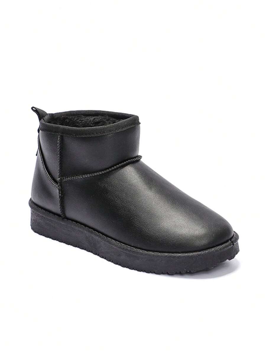 Botas de tobillo casuales y versátiles para nieve y montaña con forro de felpa, para invierno - Negro-PU - Ver 1