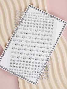 2 piezas/paquete Pegatinas de cristal de Rhinestone plateado-blanco brillante con multi-Rhinestone en forma de estrella de cinco puntas transparente, adecuado para decoración de esquina del ojo/uña/cara, aplicable para festival de música, carnaval, San Valentín, fiesta de estilo Y2K, decoración diaria, fiesta de maquillaje, baile, se puede usar para el cabello, los ojos, la cara, la decoración corporal, look de concierto, gemas faciales - Blanco - Ver 7