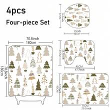 1pc/4pcs Minimalist Christmas Tree Pattern Bathroom Decor Set, Shower Curtain, Window Curtain, Non-Slip Bath Mat, Holiday Gift Fall Decor Bathroom Accessories Back To School