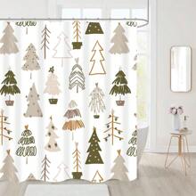 1pc/4pcs Minimalist Christmas Tree Pattern Bathroom Decor Set, Shower Curtain, Window Curtain, Non-Slip Bath Mat, Holiday Gift Fall Decor Bathroom Accessories Back To School