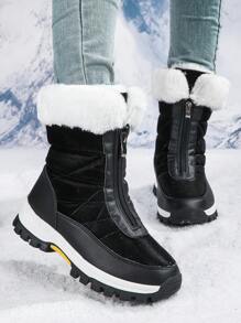 Women's Tall Warm Thick Snow Boots, Anti-Slip, Plus Size, Outdoor - Black and White - View 6