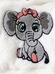 Baby Girl 2pcs/Set Cute Elephant Pattern Bow Decor Hat & Fluffy Sweater Top, Solid Color Fluffy Casual Pants Set - White - View 4