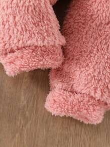 Baby Girl 2pcs/Set Cute Elephant Pattern Bow Decor Hat & Fluffy Sweater Top, Solid Color Fluffy Casual Pants Set - White - View 5