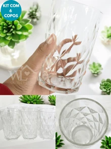 Set Of 6 Diamond Glass Cups 370ml - trắng - Xem 1