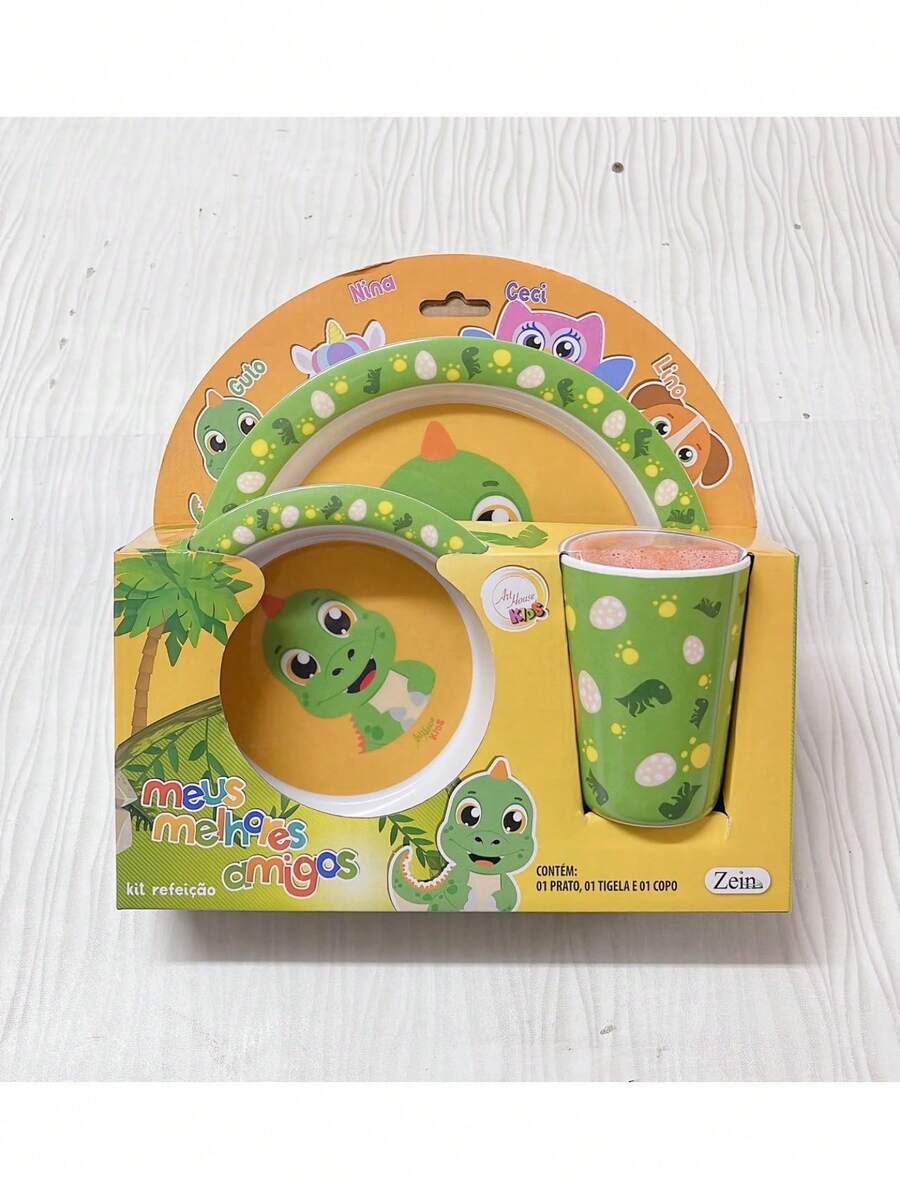 Kir Baby Cutlery With 2 Plates And 1 Cup In Animal Shape - 恐龍 - 查看 1