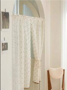 1Piece Chic Rainbow Vintage With Bottom Pompon Lacework Tulle Short Curtains,Rod Pocket Design For Kitchen Cabinet Dust Shelter & Bedroom Window Decoataion