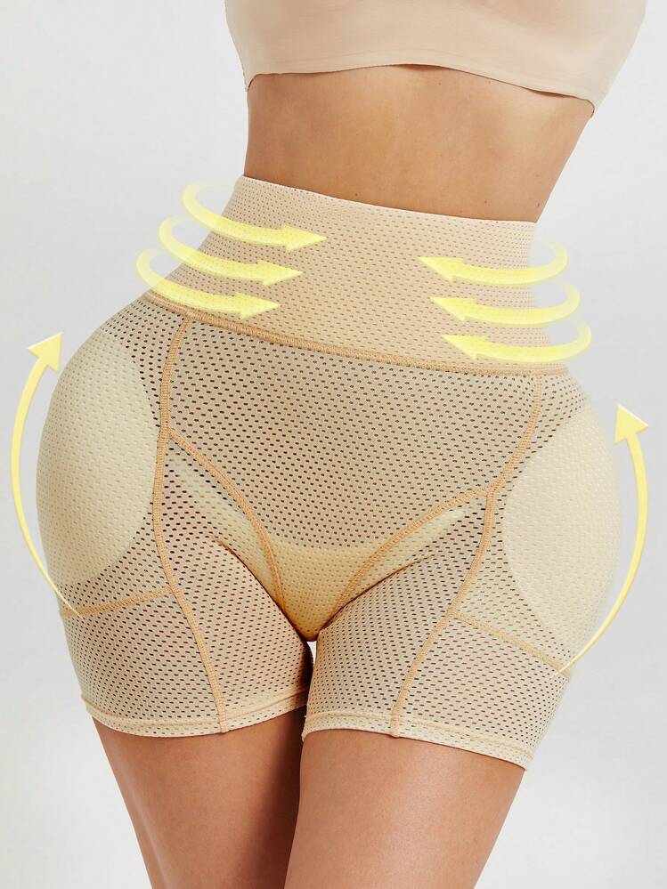 Shorts modeladores de cintura alta com bumbum levantado, com espuma acolchoada removível, calcinha modeladora e realçadora de busto - Damasco - Visão 1