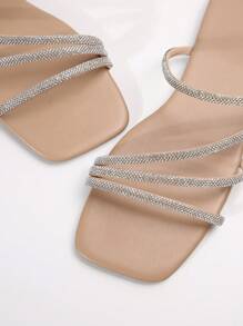 Sandal Datar Rhinestone Terbaru untuk Wanita, Sandal Selop Datar Modis dengan Nuansa Mewah, Cocok untuk Jalan-jalan, Berkumpul, Pesta, Kencan, dan Perjalanan Sehari-hari - Aprikot - View 7