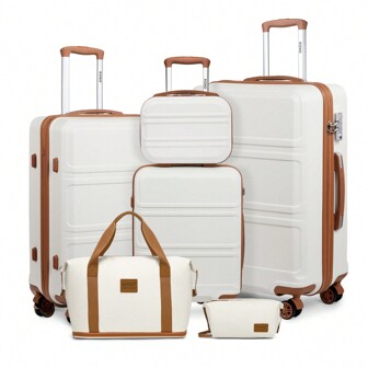 KONO 6 teiliges Leichtes ABS-Kofferset - 4-Rollen-Trolleykoffer mit TSA-Schloss Enthält 20" 24" 28" Koffer 12" Kosmetikkoffer Reisetasche und Kulturtasche für Reisen