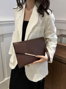 Túi cầm tay họa tiết da cá sấu màu trơn thời trang, hoàn hảo cho tiệc cưới, tiệc tối, dạ hội, kết hợp với váy dự tiệc ngày lễ, váy dạ hội & váy sequin - Cà phê nâu - Xem 3