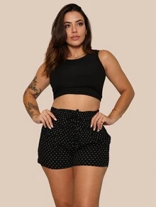 Kit 2 Women's Cropped Ribbed Blouse Simple Basic Casual - 粉紅色/米色 - 查看 3
