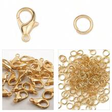 150 件龙虾扣跳环套装，包括 100 件闭合跳环 + 50 件龙虾扣，金银色合金珠宝连接器适用于 DIY 女士手链项链制作 - 一袋 - 查看 11