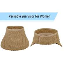 Women's Wide Brim Sun Hats Roll-Up Foldable Straw Golf Visor Hat