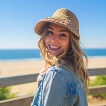 Women's Wide Brim Sun Hats Roll-Up Foldable Straw Golf Visor Hat