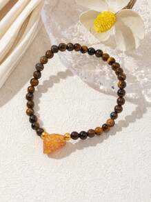 1pc Natural Garnet Beaded Bracelet, Fashionable Jewelry Accessory, Luxury Crystal Bracelet With Elastic Adjustable Design - Wealth & Romance Attraction, Suitable For Women's Daily Work, Vacation, Party Wear, Surprising Women's Jewelry