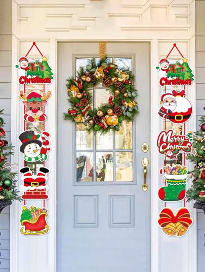 2 件装圣诞门挂节日装饰对联圣诞老人雪人门帘挂件派对用品圣诞装饰，圣诞氛围装饰道具，圣诞装饰，婚礼生日派对节日装饰，圣诞装饰，房间装饰，家居装饰冬季圣诞装饰家居圣诞礼物圣诞装饰