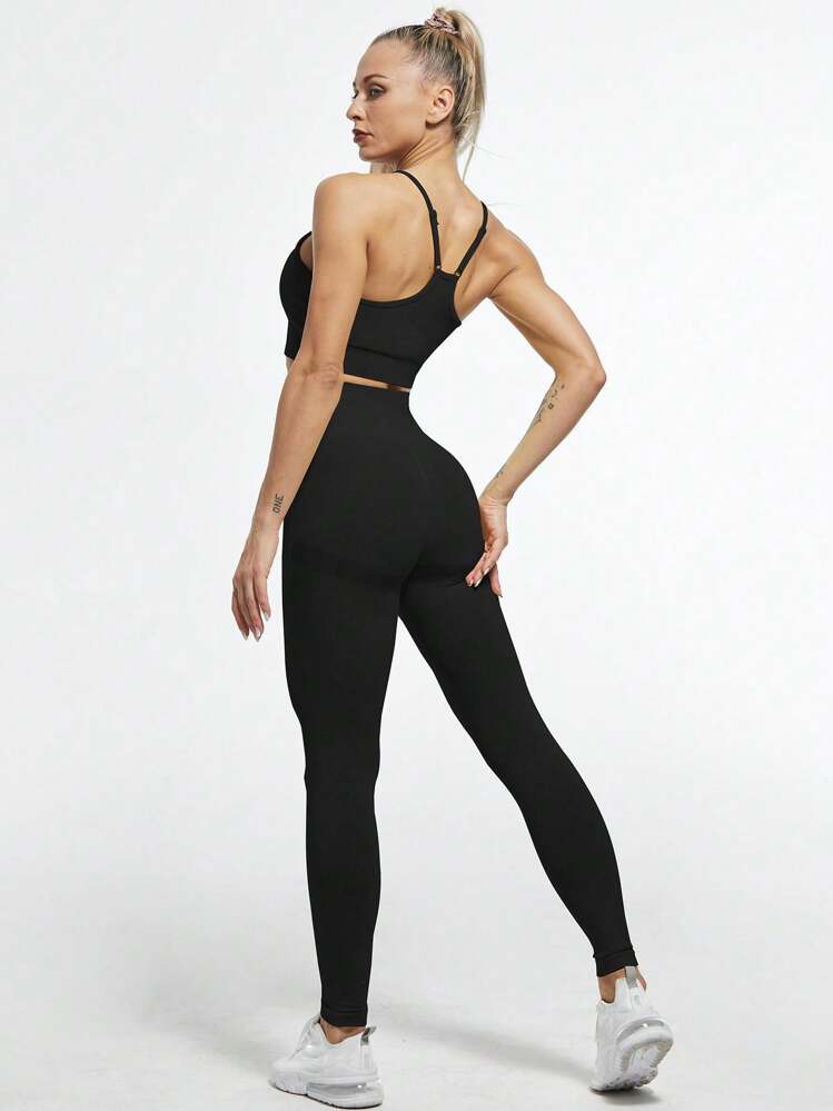 3pcs/Set Women Sports Bra Camisole & Yoga Shorts Activewear Set - Black - View 4