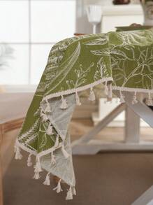 Bubaba 1 chiếc khăn trải bàn in hình lá xanh Bohemian có tua rua, khăn ăn trang trí nhà chống bụi, thích hợp cho phòng ngủ, phòng khách, bàn hình chữ nhật, bàn cà phê, nhà bếp, phòng ăn, ngoài trời, tiệc tùng, đám cưới, mọi mùa - màu xanh lá - Xem 10