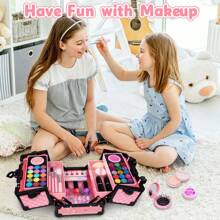62 Pcs Kids Makeup Kit For Girl, Washable Play Makeup Toys Set For Dress Up, Pretend Beauty Vanity Set With Cosmetic Case Birthday Toys For Girls 3 4 5 6 7 8 9 10 11 12 Year Old Kids Toddlers - 粉色 - 查看 5