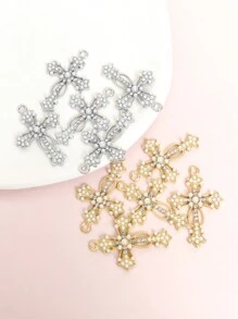 10 件巴洛克洛丽塔风格吊坠,带水钻和人造珍珠,精致闪亮锌合金吊坠,适用于 DIY 项链、耳环、钥匙扣和衣服装饰,宗教男女珠宝配饰 - 适合任何场合 - 精緻十字 - 查看 9