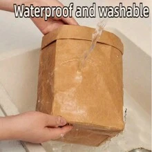 1pc Washable Kraft Paper Storage Bag, Tear-Resistant, Thick Square Paper Bag For Fridge And Kitchen For Fall Home Decor For Travel Storage Bag,Makeup Bag,Cosmetic Bag,Vacation Organizer,Large Capacity Makeup Organizer Makeup Case, For Lipstick, Brush, Skincare, Mobile Phone, Coin, Small Items, For Home,Gift,Vacation And Festival Halloween Christmas Multifunctional Use - Brown - View 2