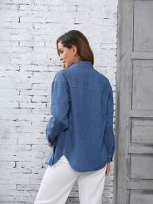 Áo khoác denim dài tay thường ngày cho nữ - Rửa tối - Xem 8
