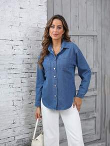 Áo khoác denim dài tay thường ngày cho nữ - Rửa tối - Xem 6