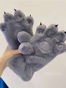 Găng tay lông mềm mại hình chân gấu/mèo hoạt hình dễ thương cho nữ, găng tay dày chống gió mùa đông ấm áp cho học sinh đi xe đạp Halloween - Nhiều màu - Xem 10