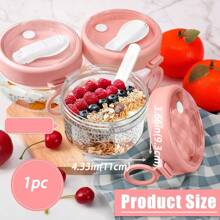 1入粉色燕麥杯，配有蓋子和匙羹，早餐酸奶水果麵粉糖果甜點燕窩碗早餐杯 - 多色 - 查看 2