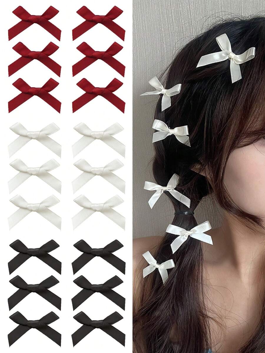 18/30个装女士发夹，丝带蝴蝶结发卡，时尚甜美可爱发爪发饰，蕾丝优雅芭蕾舞Y2K风格发饰，情人节发夹，发卡，学生用品，大学，女士冬季装扮，蝴蝶结 - 彩色 - 查看 1