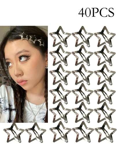 10pcs/20pcs/30pcs/40pcs Women Sweet Y2K Simple Metal Silver-Color 3.12CM Star Hairpins, Suitable For Daily, Festival, Party, Commute, For Women Hair Clips Hair Accessoriesy2k Claw Clips Hair Claws Hair Barrettes, Head Accesssories