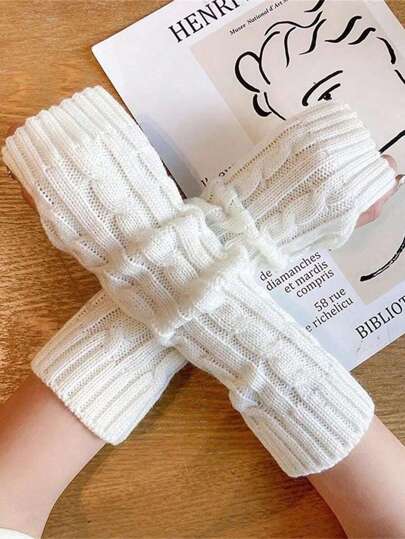 1 Pair Women's Solid Color Long Casual Arm Sleeves, Warm And Touchscreen Friendly For Daily Use, Fall / Winter