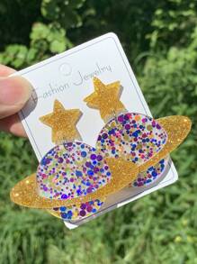 1pair Acrylic Glitter Planet Earrings, Retro Y2K Personalized Earrings, European And American Style