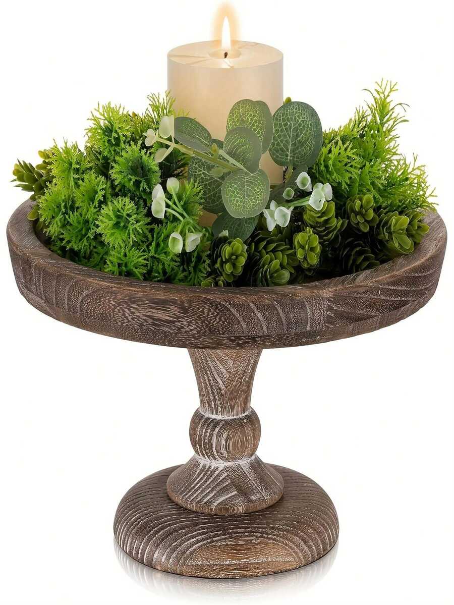 1 pieza Elevador de madera redondo de 11": Elevadores de madera rústicos, pedestal decorativo, soporte de plato, pequeño portavelas, bandeja para decoración de boda y cumpleaños - Bandeja alta - Ver 1