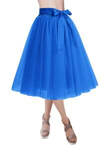 1pc Women Mid-Calf Length Tutu Mesh Skirt, Available In Many Colors, Princess Style, Layered, Elastic Waist, For Wedding, Party, Performance, Cosplay - Multicolor - View 10